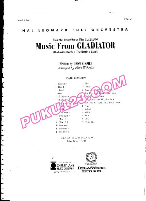 汉斯.季莫Hans Zimmer配乐电影《角斗士Gladiator》原声总谱钢琴谱第1页