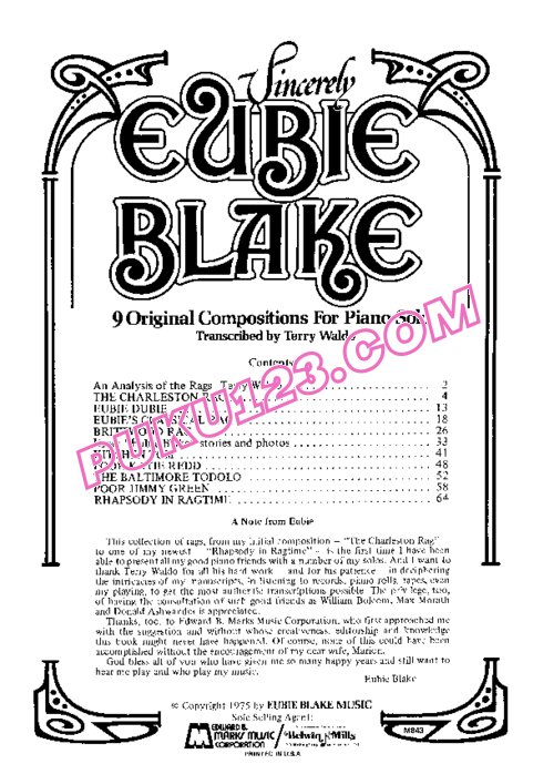 天天钢琴网-免费下载爵士钢琴家 Art tatum《作品精选》(Eubie Blake)爵士钢琴谱11首