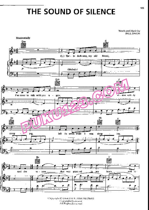天天钢琴网-免费下载Simon and Garfunkel 《The Sound of Silence 寂静之声》 钢琴谱