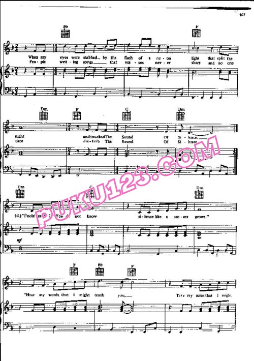 天天钢琴网-免费下载Simon and Garfunkel 《The Sound of Silence 寂静之声》 钢琴谱