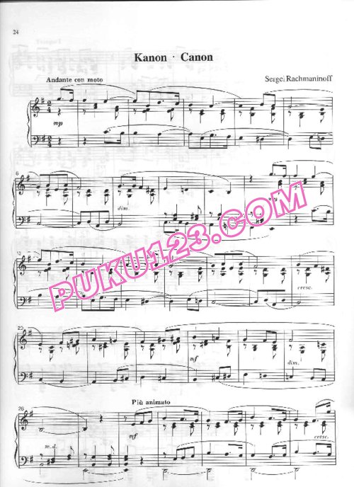 天天钢琴网-免费下载拉赫玛尼诺夫 - e小调卡农（遗作）Canon in e Minor - 原版乐谱
