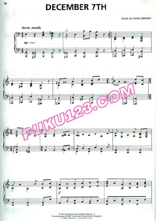 天天钢琴网-免费下载电影《珍珠港》Pearl Harbor 全套原声钢琴谱 电影歌曲钢琴谱 8首