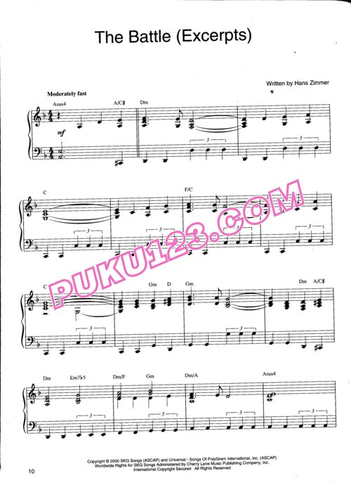 天天钢琴网-免费下载汉斯.季莫Hans Zimmer《角斗士》Gladiator 动画影视原声钢琴谱