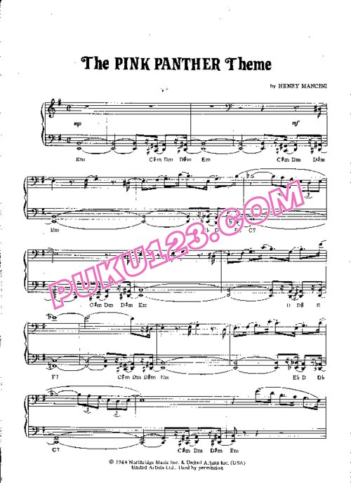 天天钢琴网-免费下载影视《粉红豹 The Pink Panther-Theme Song》主题音乐原声钢琴谱