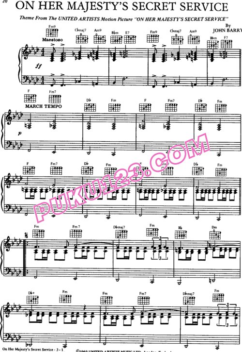 James Bond - On Her Majesty's Secret Service钢琴谱第1页