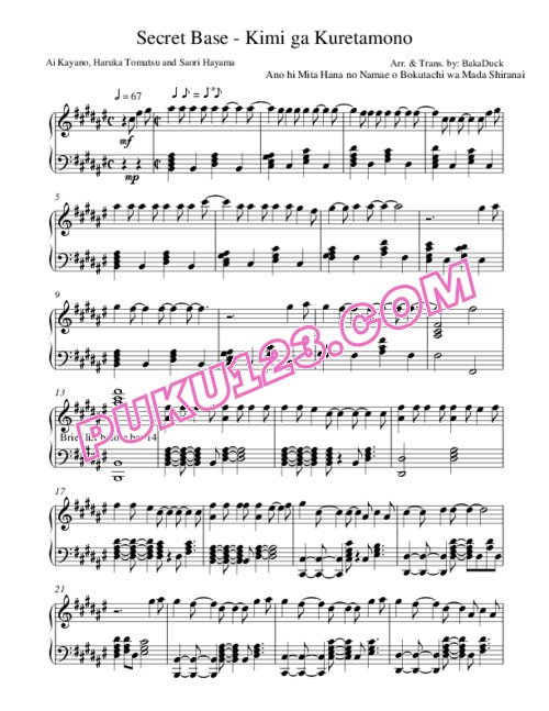 Ano hi Mita Hana no Namae o Bokutachi wa Mada Shiranai - Secret base - Kimi ga Kuretamono钢琴谱第1页