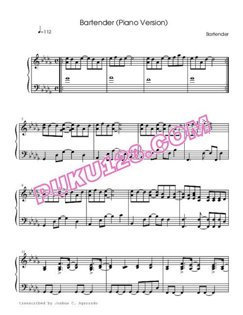 天天钢琴网-免费下载bartender-bartender-piano-version