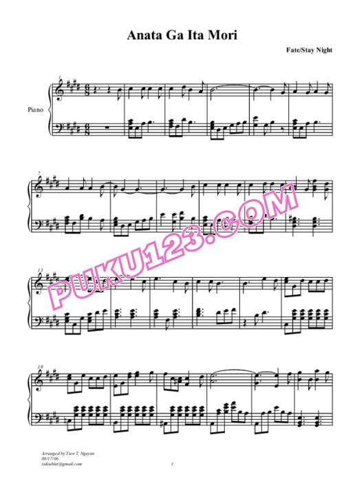 天天钢琴网-免费下载fate-stay-night-anata-ga-ita-mori