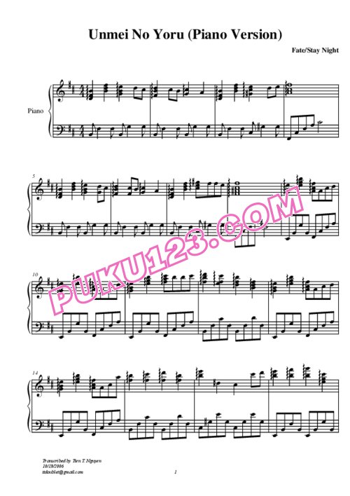 天天钢琴网-免费下载fate-stay-night-unmei-no-yoru-piano-version