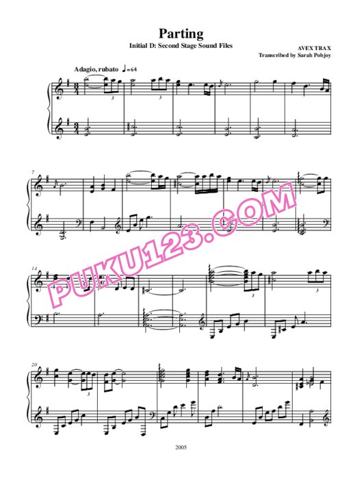 天天钢琴网-免费下载Initial D - Parting