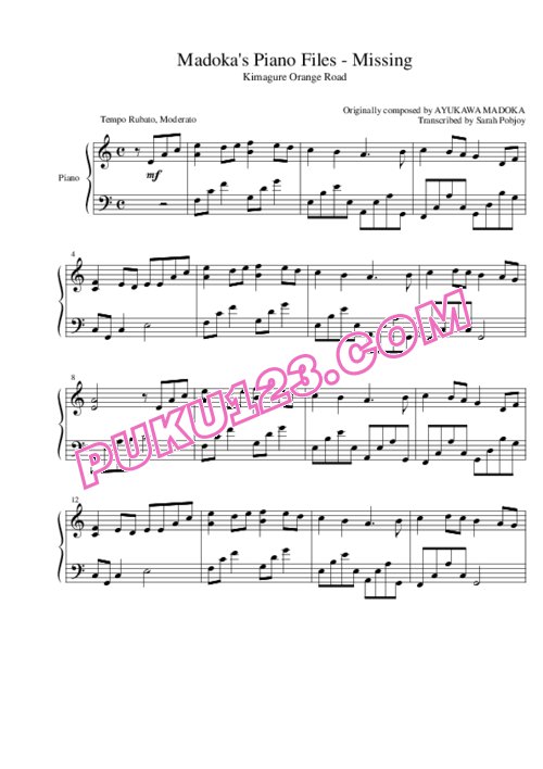 天天钢琴网-免费下载Kimagure Orange Road - Madoka's Piano Files - Missing