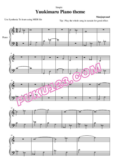 天天钢琴网-免费下载naruto shippuuden - Yuukimaru's theme(simple)