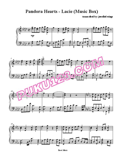 天天钢琴网-免费下载Pandora Hearts - Lacie (music box)
