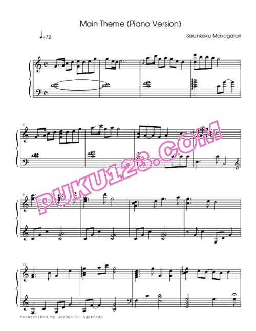 天天钢琴网-免费下载saiunkoku-monogatari-main-theme-piano-version