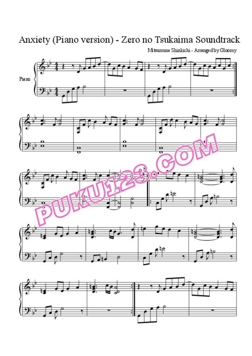 天天钢琴网-免费下载Zero no Tsukaima II - Anxiety (Piano version)