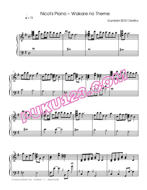 天天钢琴网-免费下载gundam-seed-destiny-nicols-piano-wakare-no-theme