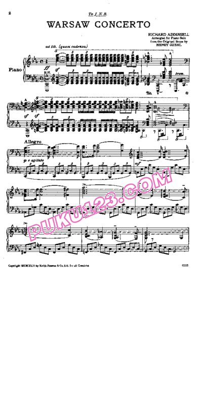 天天钢琴网-免费下载Addinsell - Geehl - Warsaw Concerto - Solo Piano