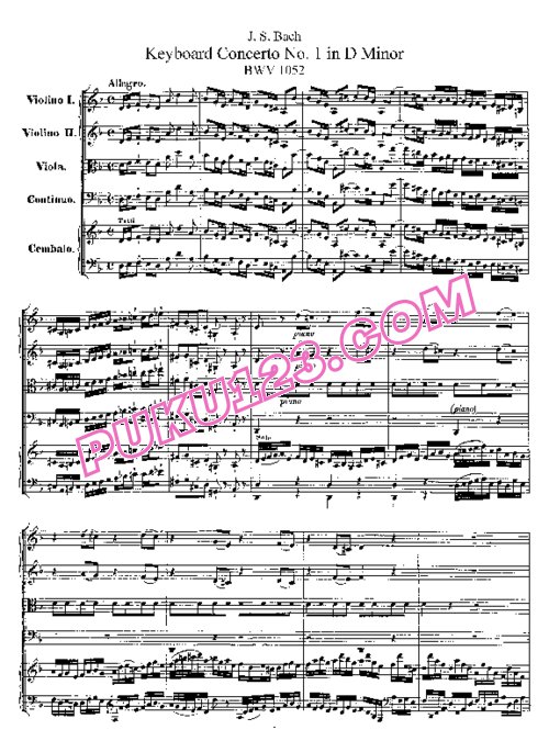 天天钢琴网-免费下载Bach - Harpsichord Concerto in d Minor BWV 1052 总谱