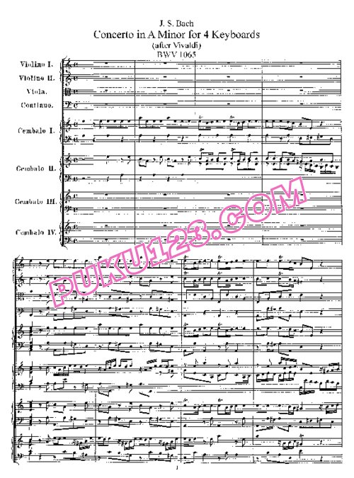 天天钢琴网-免费下载Bach - Concerto for 4 Harpsichords in a, BWV 1065