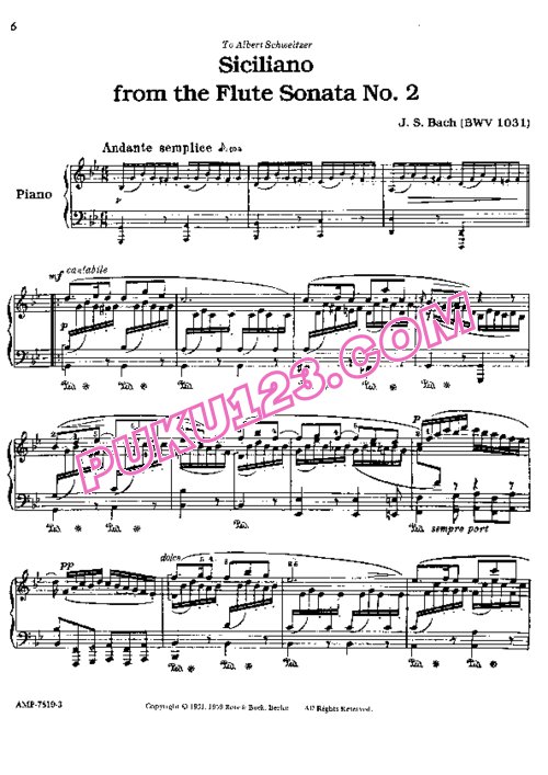 天天钢琴网-免费下载Bach - Kempff - Siciliano from Flute Sonata No.2 BWV 1030 肯普夫改编钢琴独奏版