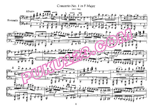 天天钢琴网-免费下载Bach - Brandenburg Concerto No.1 in F Major BWV 1046 - 4 Hands四手联弹版