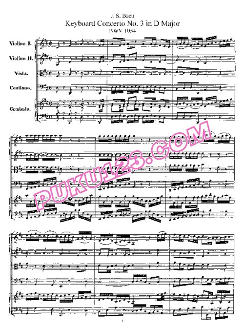 天天钢琴网-免费下载Bach - Harpsichord Concerto in D Major BWV 1054 总谱