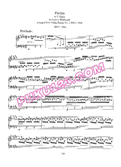 天天钢琴网-免费下载Bach - Partita in E Major BWV 1006a钢琴独奏版