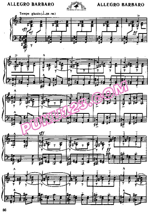 天天钢琴网-免费下载Bartok - Allegro Barbaro (1911)