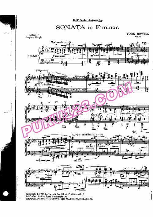 天天钢琴网-免费下载Bowen - Piano Sonata No.5 in f Minor Op.72
