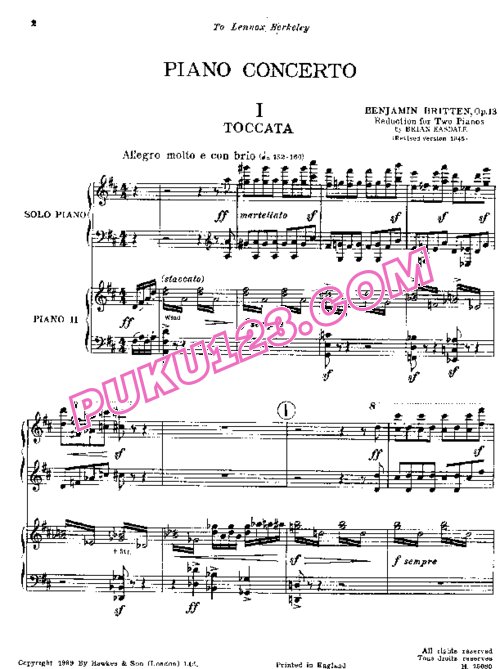 天天钢琴网-免费下载Britten - Piano Concerto in D Major Op.13 双钢琴版