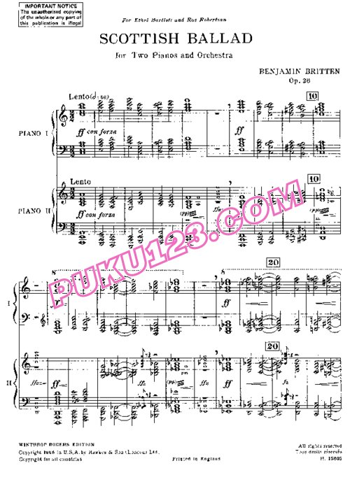 天天钢琴网-免费下载Britten - Scottish Ballad Op.26 - 2 Pianos