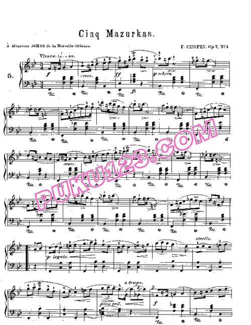 天天钢琴网-免费下载Chopin - 5 Mazurkas Op.7