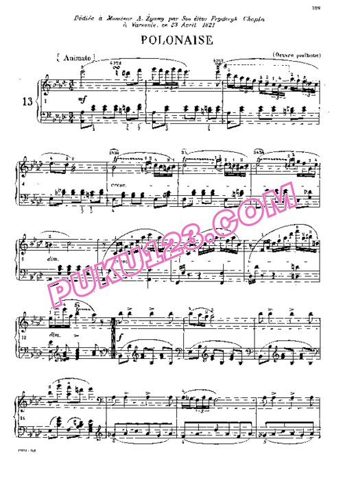 天天钢琴网-免费下载3. 降A大调波兰舞曲Chopin - Polonaise in A-flat Major Op.posth, 1821