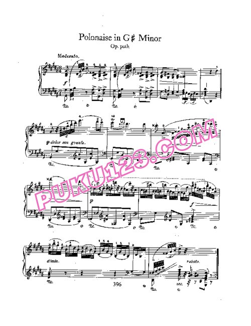 天天钢琴网-免费下载4. 升g小调波兰舞曲Chopin - Polonaise in g-flat Minor Op.posth, 1822