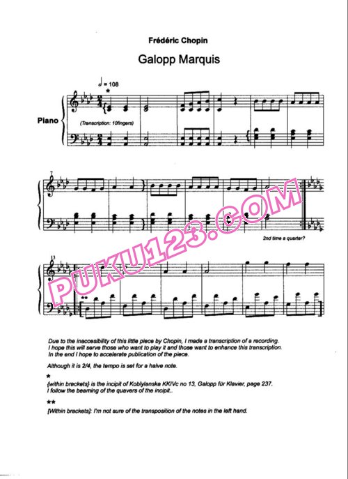 天天钢琴网-免费下载Chopin - Galop Maquis Op.posth