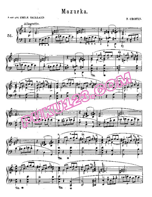 天天钢琴网-免费下载8. a小调玛祖卡舞曲“埃米尔·加亚尔德”Chopin - Mazurka in a Minor, Emile Gaillard