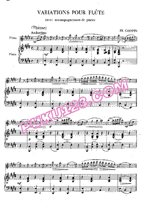天天钢琴网-免费下载Chopin - Variations in E Major for Flute and Piano 长笛与钢琴