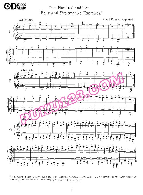 天天钢琴网-免费下载Czerny - 110 Easy and Progressive Exercises Op.453