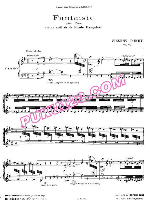 天天钢琴网-免费下载D Indy - Fantaisie sur un Vieil air de Ronde Francaise Op.99