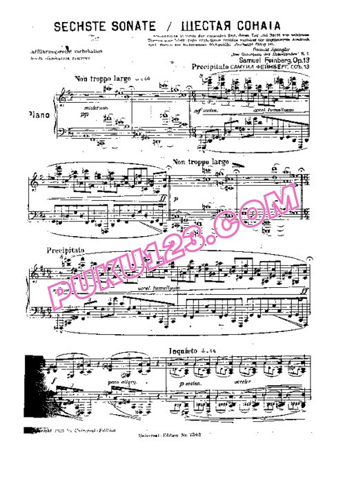 天天钢琴网-免费下载Feinberg - Piano Sonata No.6 Op.13