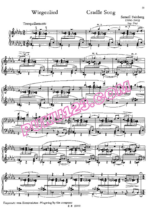 天天钢琴网-免费下载Feinberg - Berceuse Op.19a