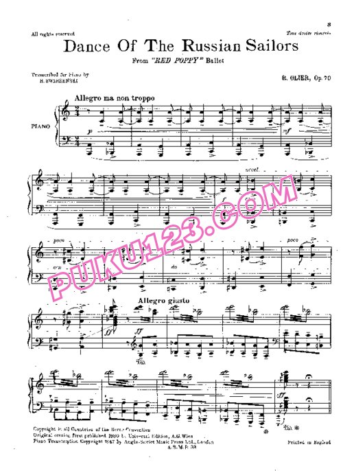 天天钢琴网-免费下载Gliere - Swarsenki - Danza De Los Marineros Rusos Op.70 “俄罗斯水兵舞”钢琴独奏版