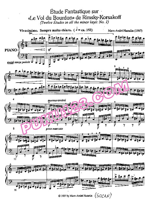 天天钢琴网-免费下载Hamelin - Etude No.1 - Etude Fantastique (Flight of Bumblebee by Rimsky-Korsakov)