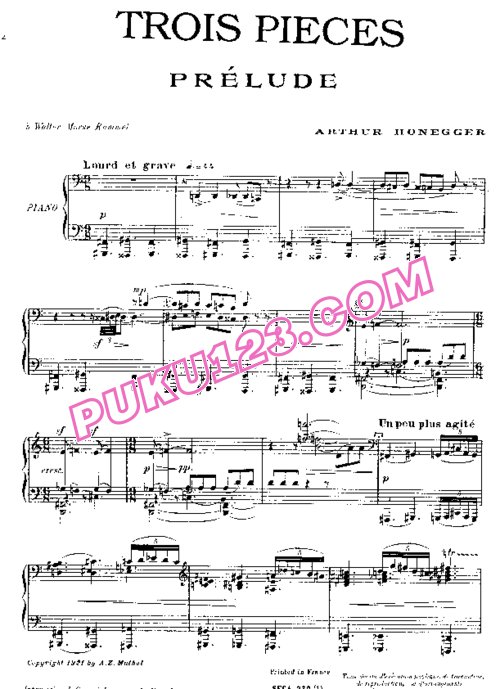 天天钢琴网-免费下载Honegger - Trois Pieces H.23