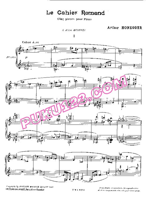 天天钢琴网-免费下载Honegger - Le Cahier Romand H.52