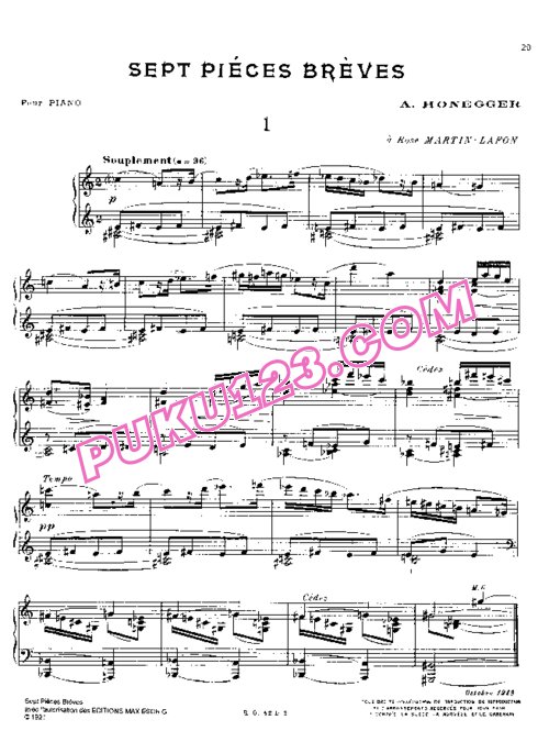 天天钢琴网-免费下载Honegger - 7 Pieces Breves
