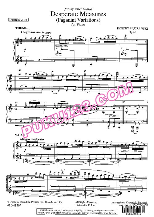天天钢琴网-免费下载Muczynski - Desperate Measures (Paganini Variations) Op.48