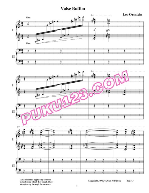 天天钢琴网-免费下载Ornstein - Valse Buffon S.551 - 4 Hands