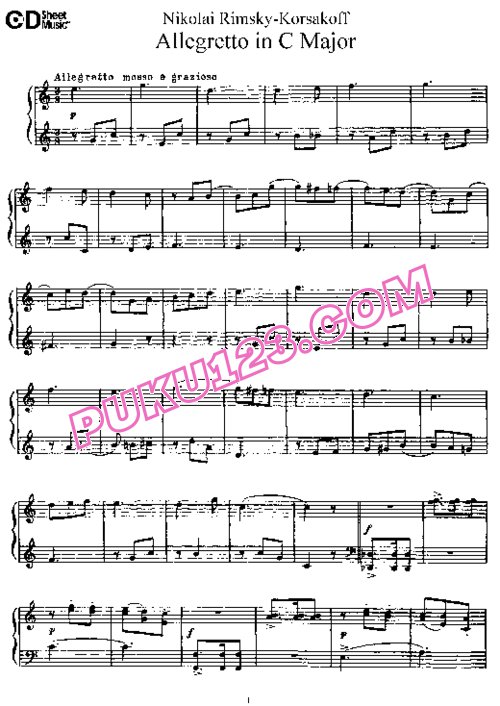 天天钢琴网-免费下载Rimsky-Korsakov - Allegretto in C Major