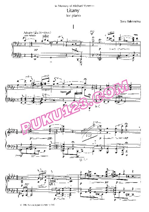 天天钢琴网-免费下载Takemitsu - Litany in Memory of Michael Vyner